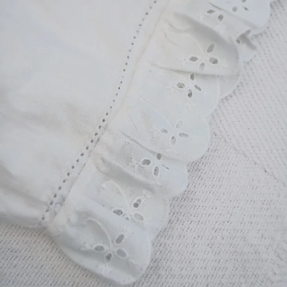 VTG Hand Embroidered Rooster Pillowcase White Eyelet Trim 20x30 Queen Cottage